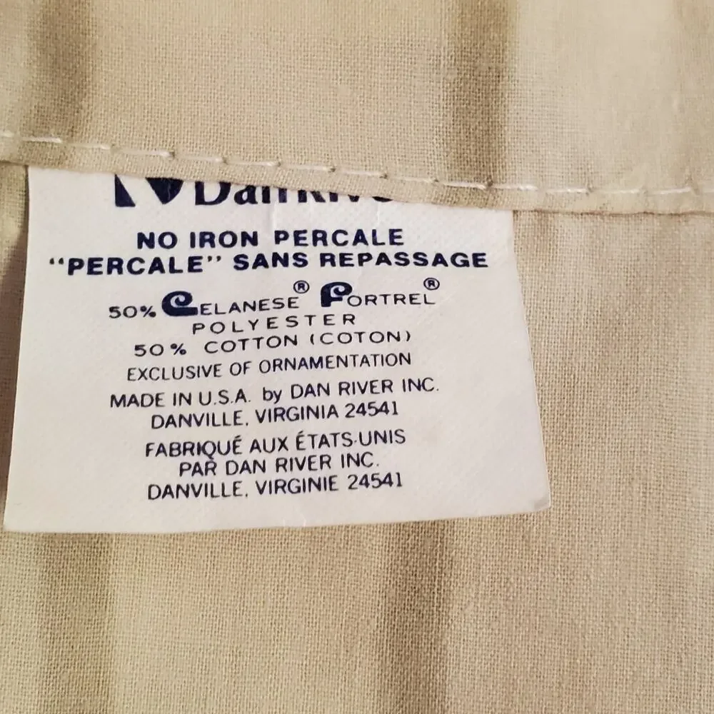 Dan River Sheet Twin Flat Beige Floral No Iron Percale 65 x 94 USA Vintage